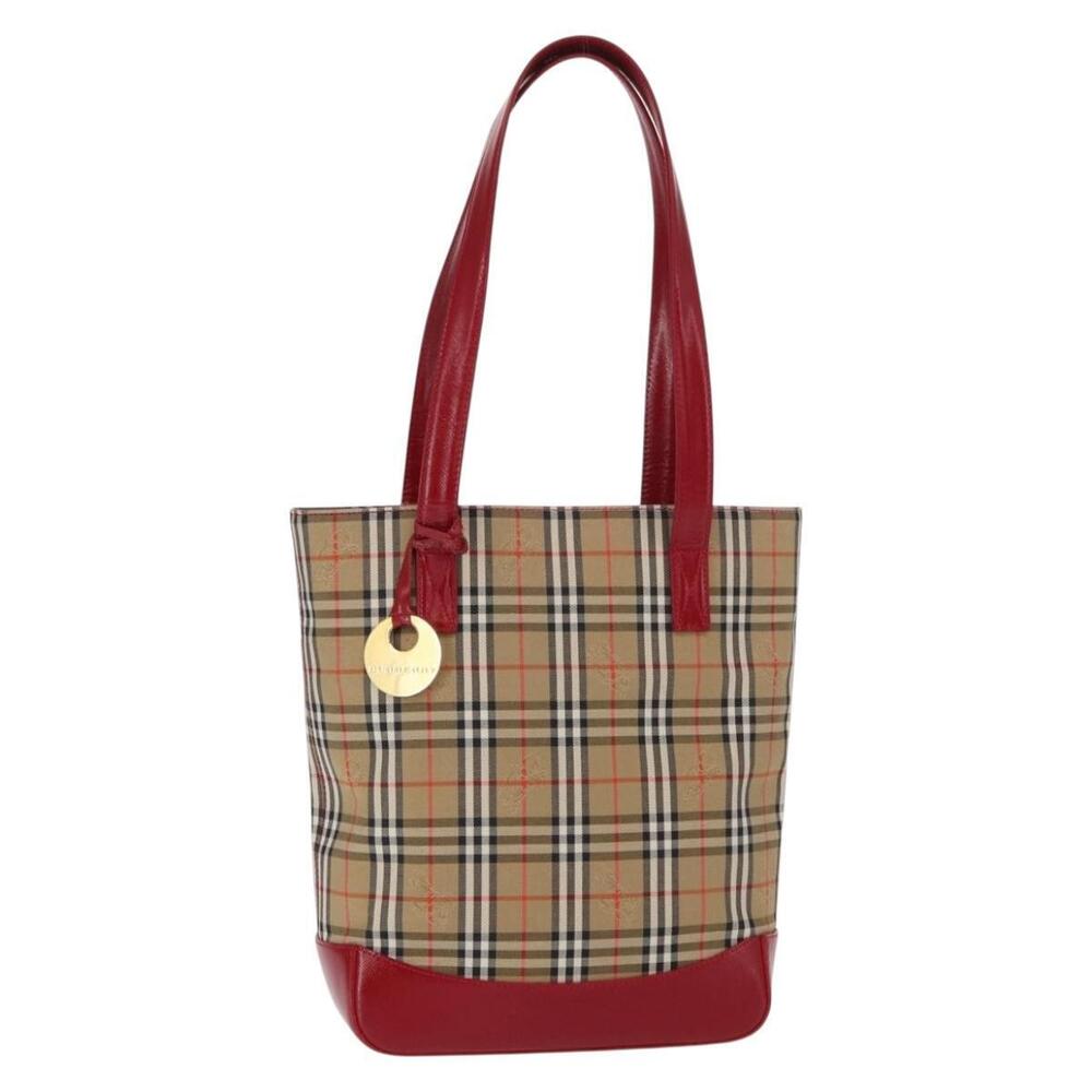 BURBERRY Nova Check Tote Bag Canvas Leather Beige Red gold Auth gh1367 - Picture 1 of 16